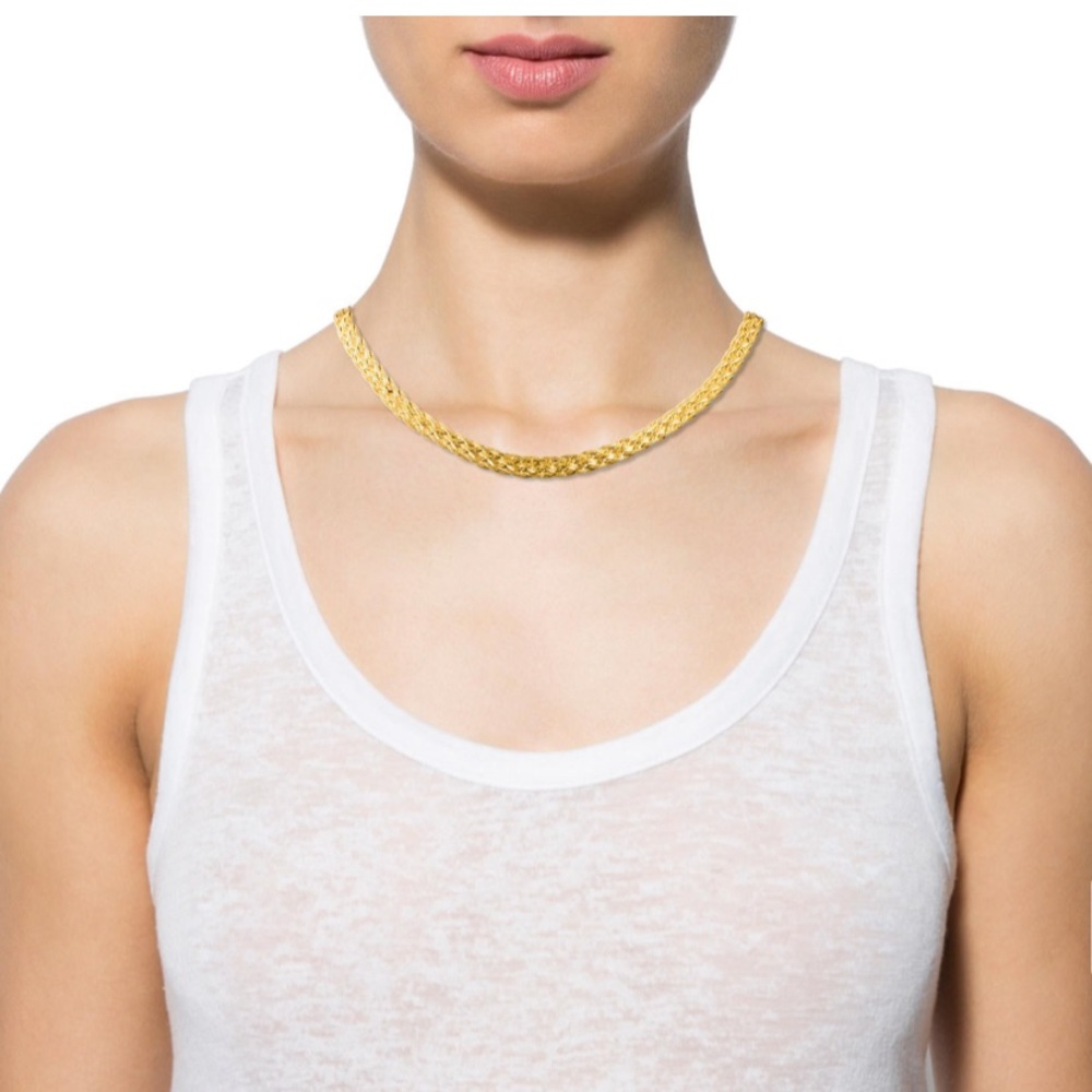 14K solid gold wide braided chain necklace.